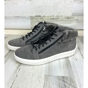 Russel Park Women’s 10.5 Gray Suede Faux Fur Lace-Up Ankle Boots Side Zip